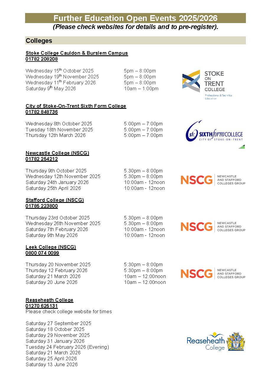 College Open Events 2025 2026 Page 1