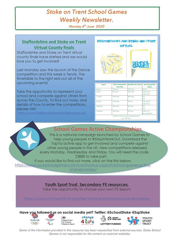 Stoke on trent school games newsletter june 2020