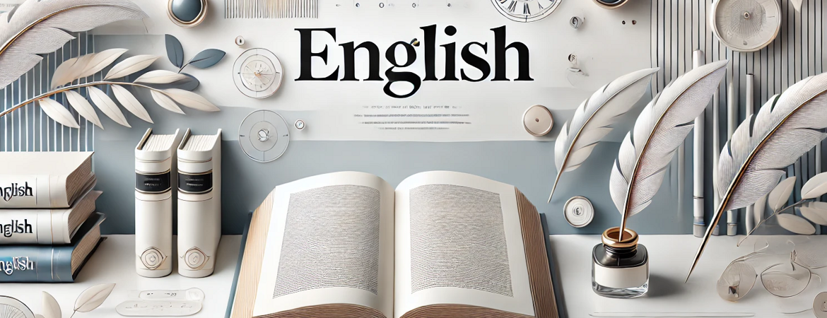 DALL·E 2024 12 04 09.28.40   A contemporary website banner themed around English Literature. The background features a clean and modern design with subtle nods to literature, such